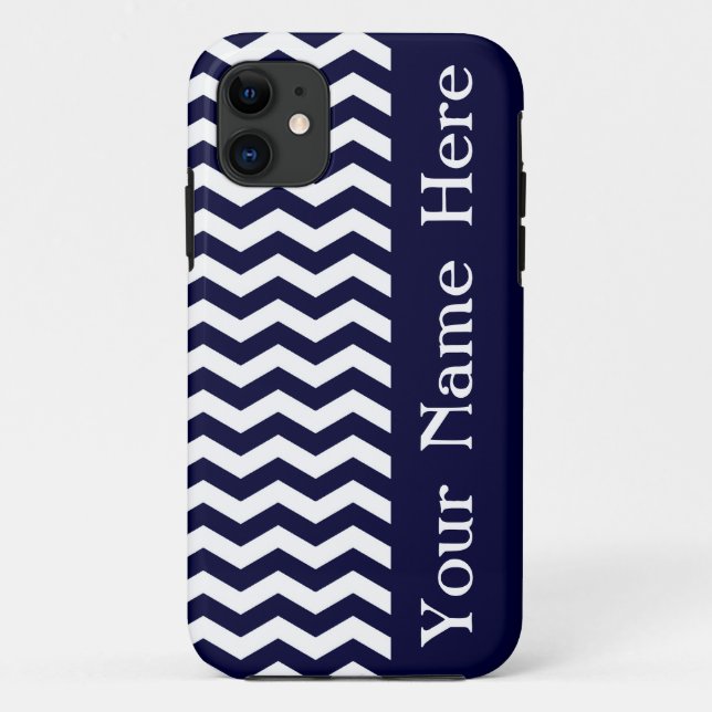 Deep Pacific Blue Wave Chevron with name Case-Mate iPhone Case (Back)