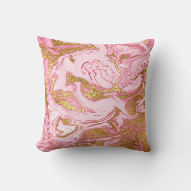 Deep Pastel Pink Gold White Marble Vip Throw Pillow (Front)