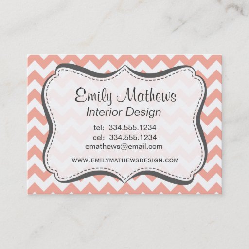 Customizable Deep Peach Chevron; zigzag Business Card