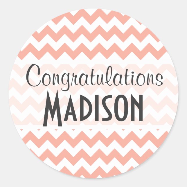 Deep Peach Chevron; zigzag Classic Round Sticker (Front)