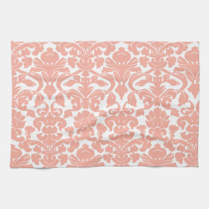 Deep Peach Damask Kitchen Towel
