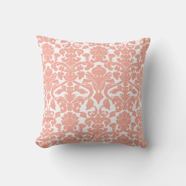 Deep Peach Damask Throw Pillow (Front)