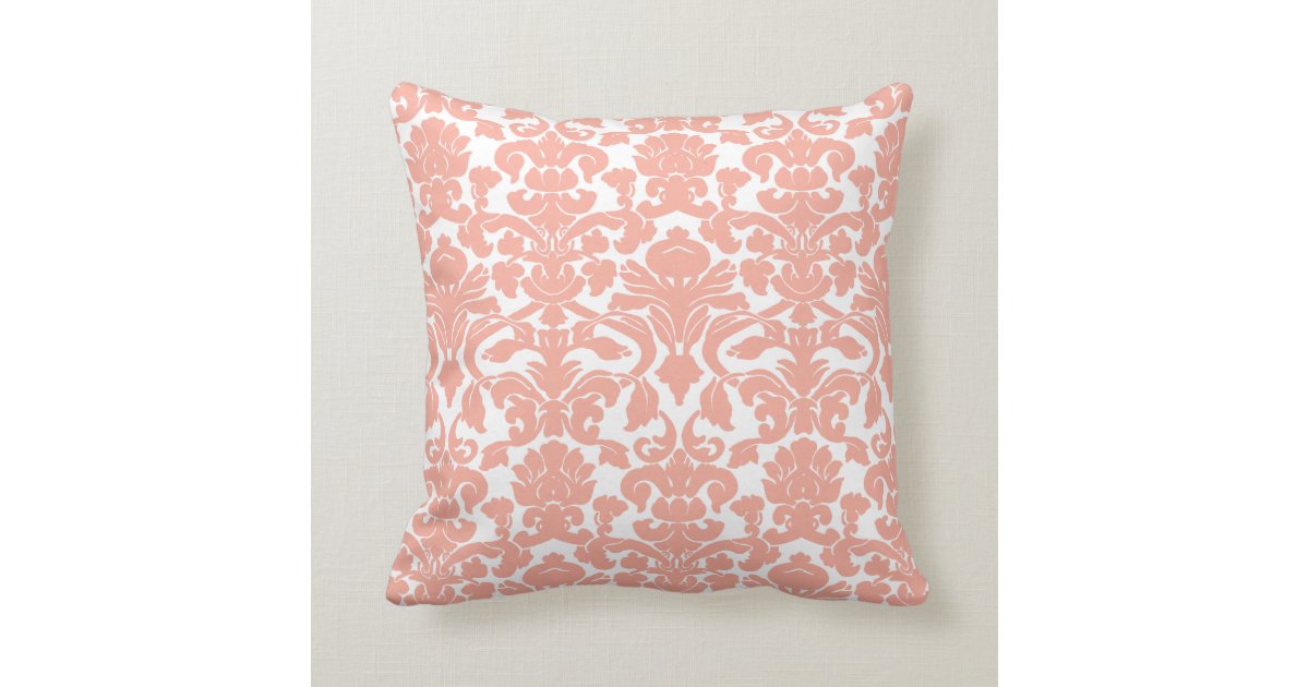 Deep Peach Damask Throw Pillow