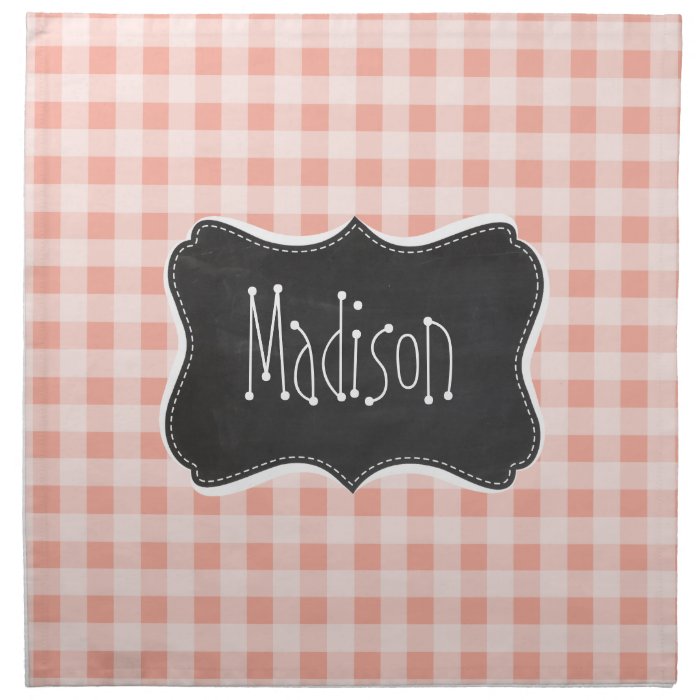 Deep Peach Gingham; Chalkboard Printed Napkins