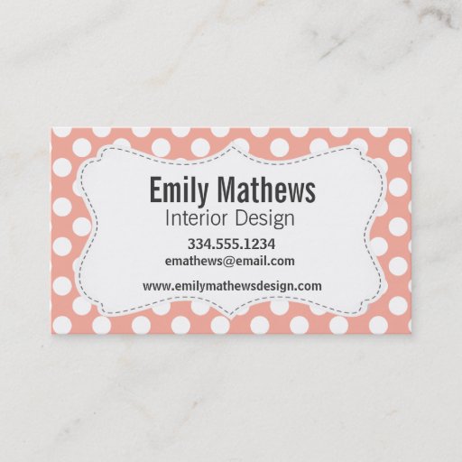 Customizable Deep Peach Polka Dots Business Card