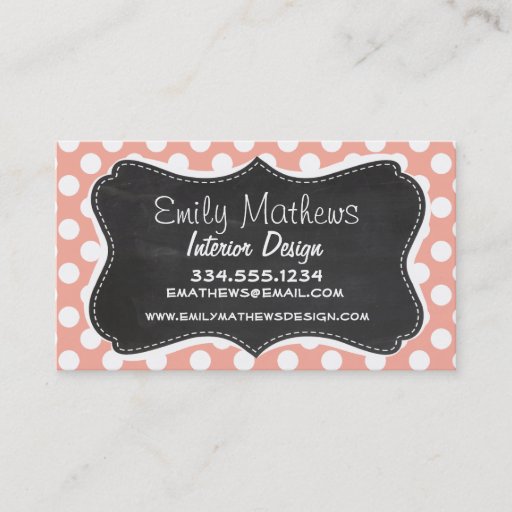 Customizable Deep Peach Polka Dots; Chalkboard Business Cards