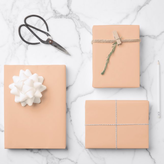 Deep Peach Solid Color Wrapping Paper Sheets (Front)