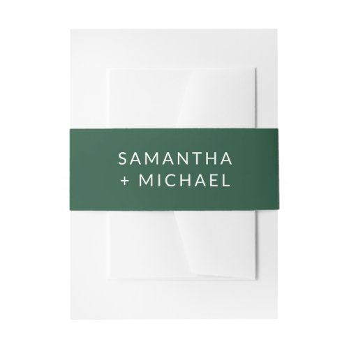 Deep Pine and White Modern Minimalist Wedding Invitation Belly Band