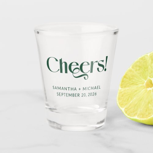 Deep Pine Decorative Serif Wedding Cheers Shot Glass