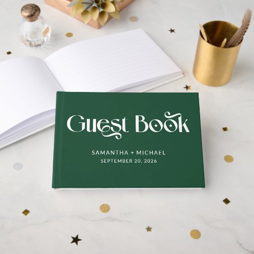 Deep Pine Decorative Serif Wedding Guest Book