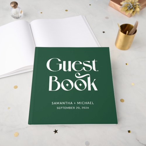 Deep Pine Decorative Serif Wedding Guest Book