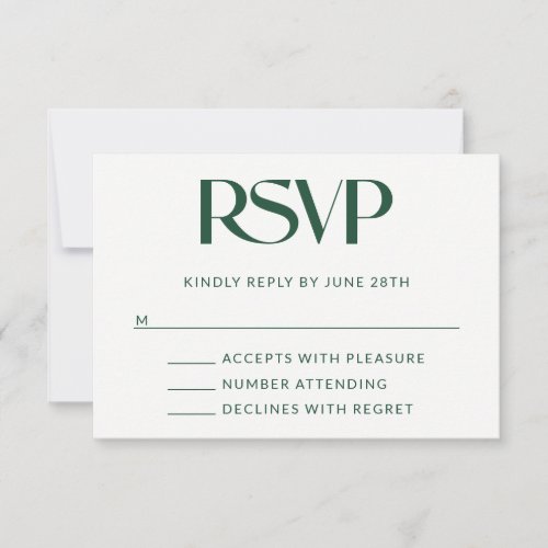 Deep Pine Decorative Serif Wedding RSVP Card