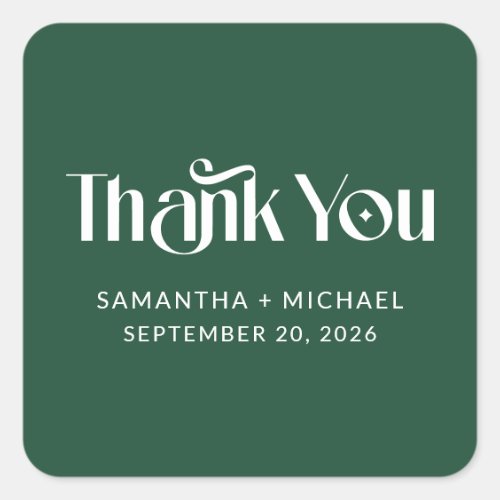 Deep Pine Decorative Serif Wedding Thank You Square Sticker