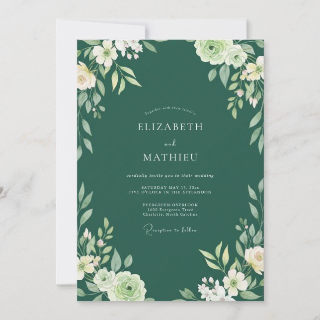 Deep Pine Leaf Wedding Invitation (Front)