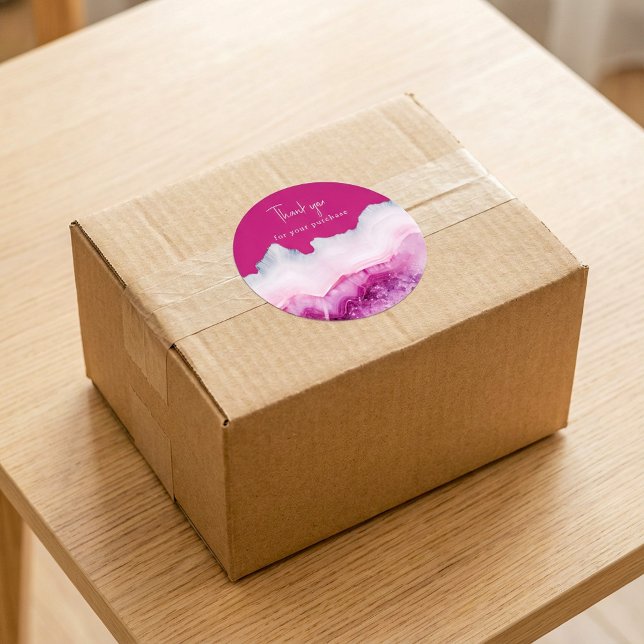 Deep Pink Agate Thank You for your purchase Classic Round Sticker (Deep Pink Agate Thank You for your purchase Classic Round Sticker.)