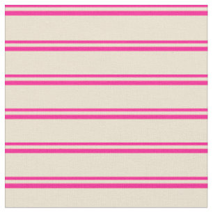 Deep Pink and Beige Colored Striped/Lined Pattern Fabric