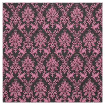 Deep Pink And Black Damask Print Fabric by UROCKDezineZone at Zazzle