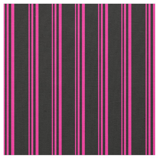Deep Pink and Black Lines Pattern Fabric (Close Up)