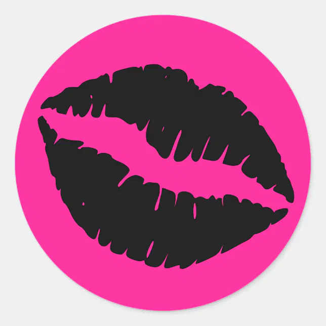 Deep Pink and Black Lipstick Print Classic Round Sticker | Zazzle