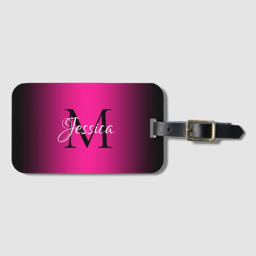 Deep Pink and Black Ombre Elegant Monogram Luggage Tag