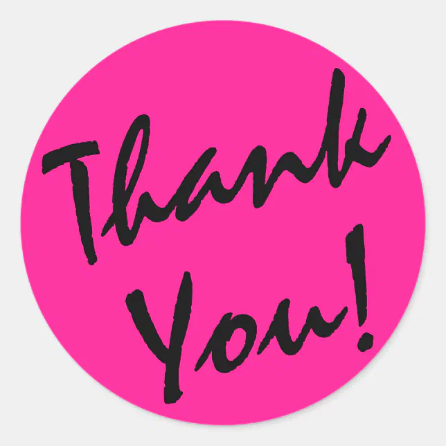 Deep Pink and Black Thank You Classic Round Sticker | Zazzle