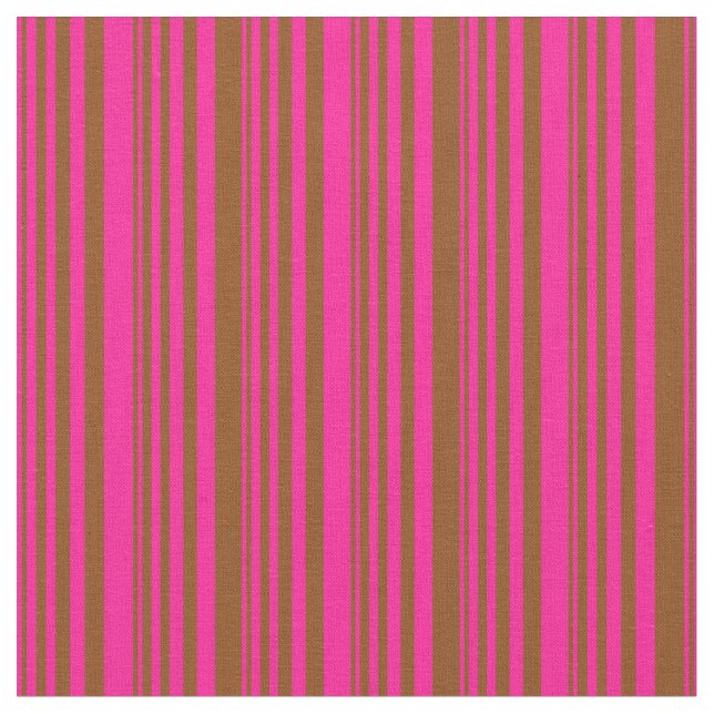 Deep Pink and Brown Stripes Pattern Fabric (Close Up)