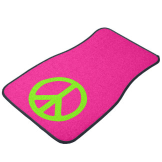 Deep Pink and Chartreuse Peace Symbol Car Mat