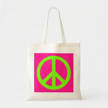 Deep Pink And Chartreuse Peace Symbol Tote Bag by peacegifts at Zazzle