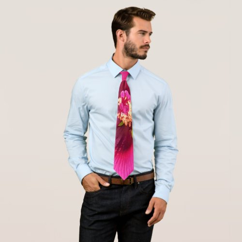 Deep Pink and Crimson Hibiscus Flower Macro Neck Tie