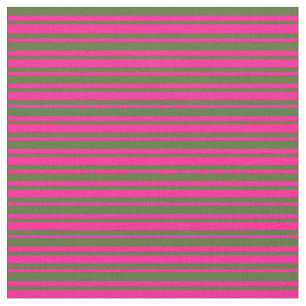 Deep Pink and Dark Olive Green Stripes Fabric