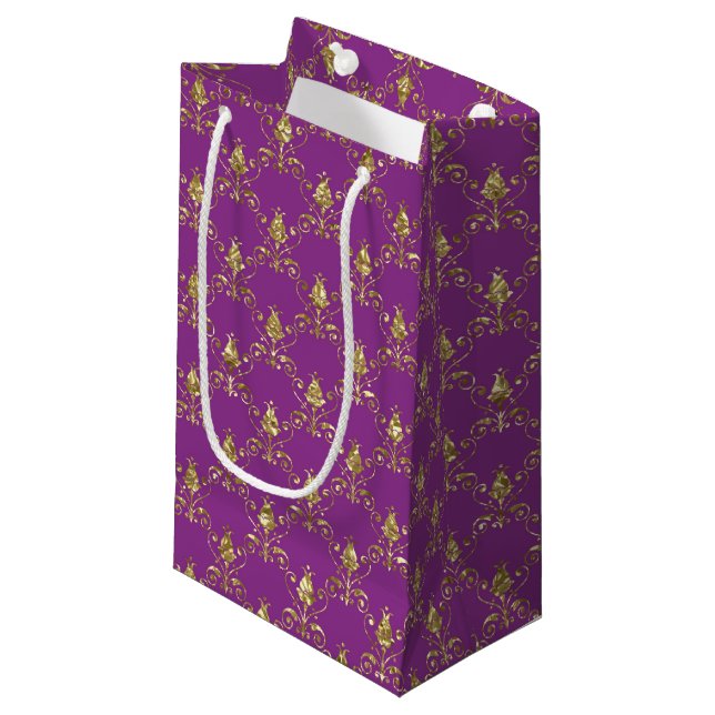Deep Pink and Gold Damask Gift Bag (Front Angled)