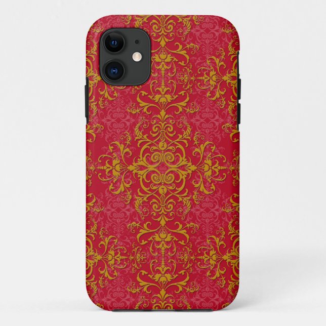 Deep Pink and Gold Fancy Damask Style Pattern Case-Mate iPhone Case (Back)