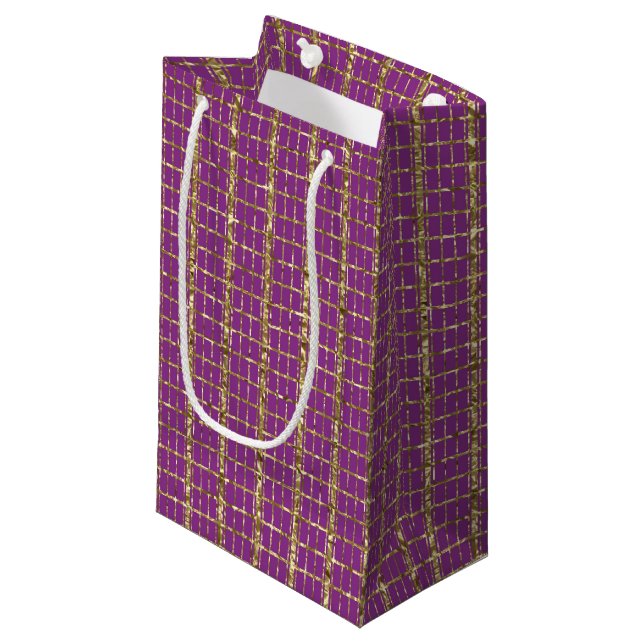 Deep Pink and Gold Stripes Gift Bag (Front Angled)