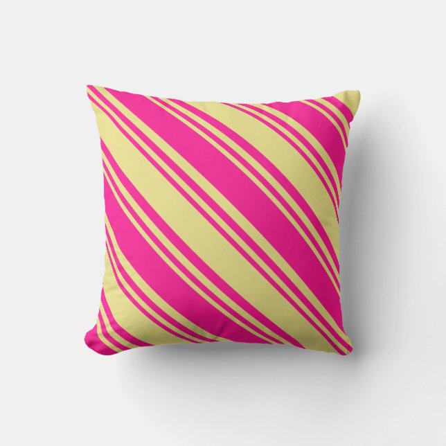 Deep Pink and Tan Stripes Pattern Throw Pillow (Front)