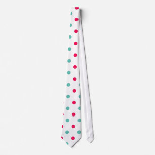 Deep Pink, Aqua, White Polka Dotted Tie