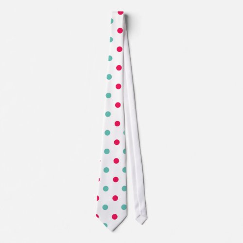 Deep Pink Aqua White Polka Dotted Tie