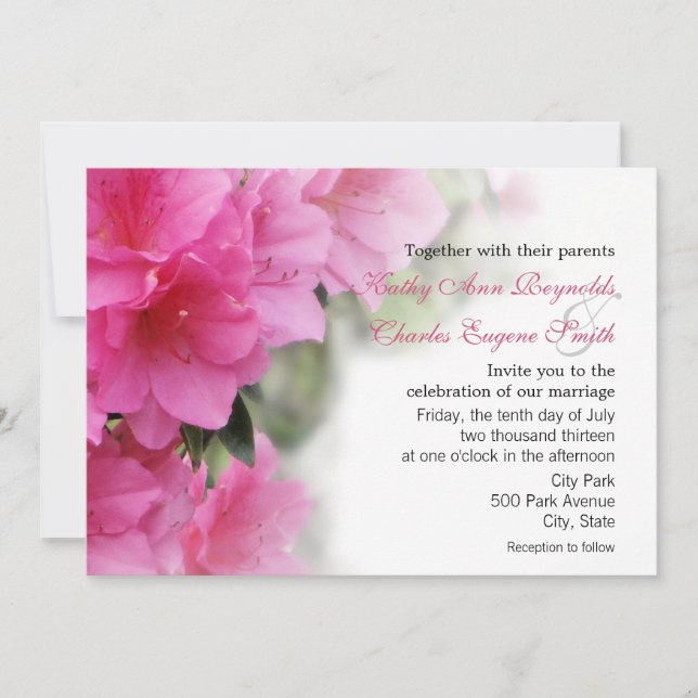 Deep Pink Azaleas Wedding or Party Invitations (Front)