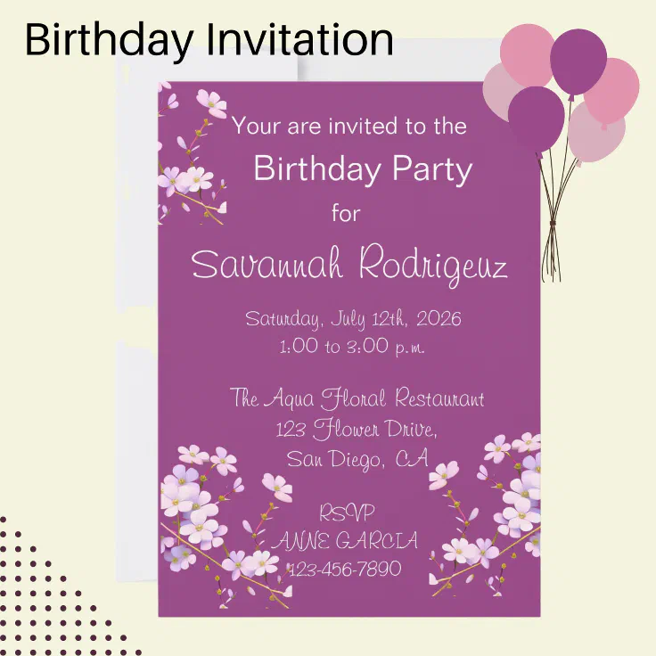 Deep pink background with white flowers birthday invitation | Zazzle