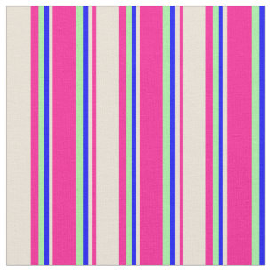 Deep Pink, Bisque, Blue & Green Colored Stripes Fabric
