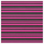 [ Thumbnail: Deep Pink & Black Colored Lined/Striped Pattern Fabric ]