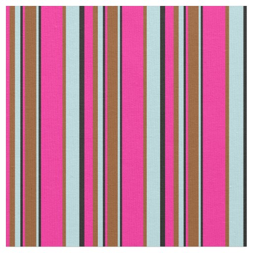 Deep Pink, Black, Powder Blue, and Brown Lines Fabric