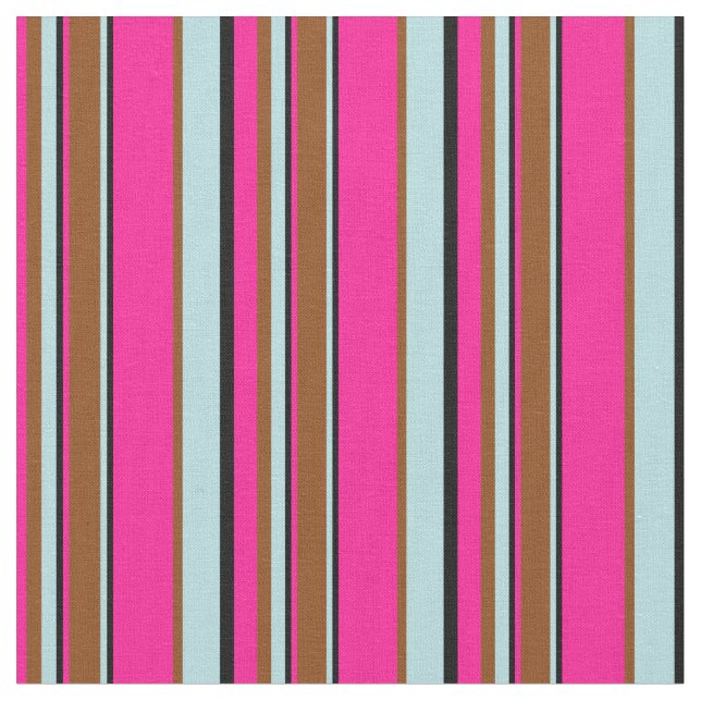 Deep Pink, Black, Powder Blue, and Brown Lines Fabric (Close Up)