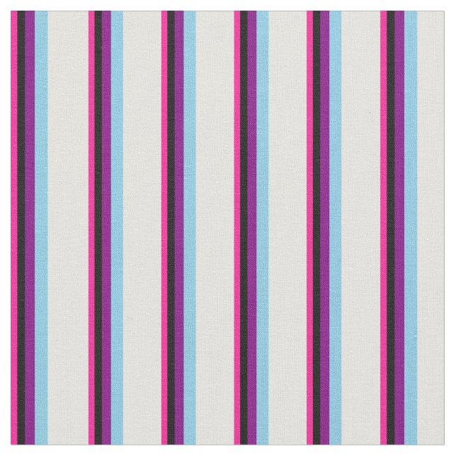 Deep Pink, Black, Purple, Sky Blue & Light Cyan Fabric (Close Up)