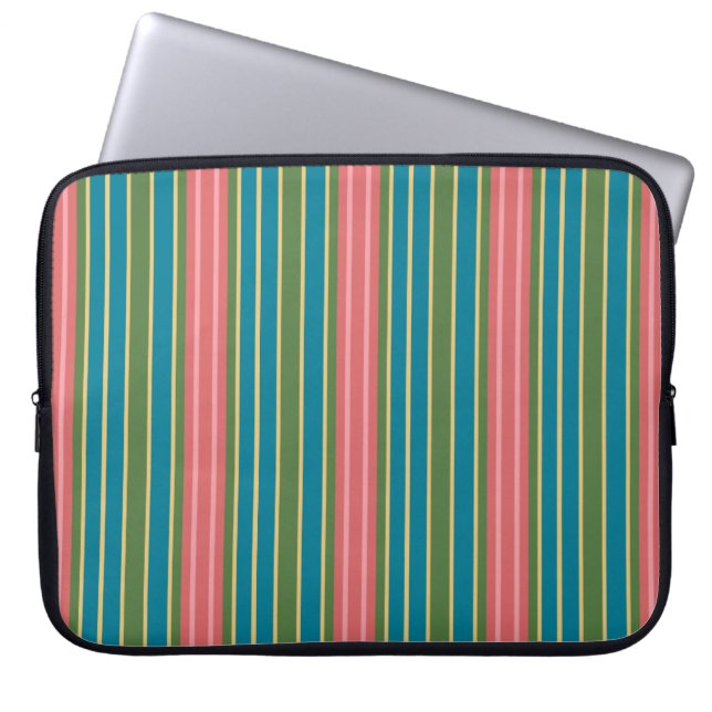 Deep Pink, Blue, Green Striped Laptop Sleeve (Front)