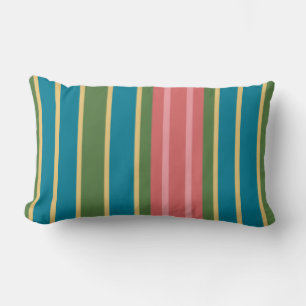 Deep Pink, Blue, Green Striped Lumbar Pillow