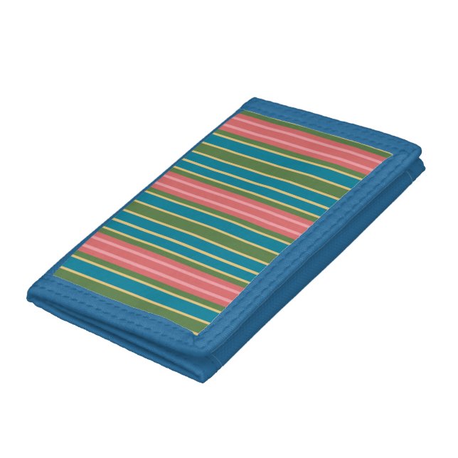 Deep Pink, Blue, Green Striped Nylon Wallet (Bottom)