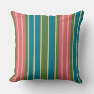 Deep Pink, Blue, Green Striped Pillow or Cushion