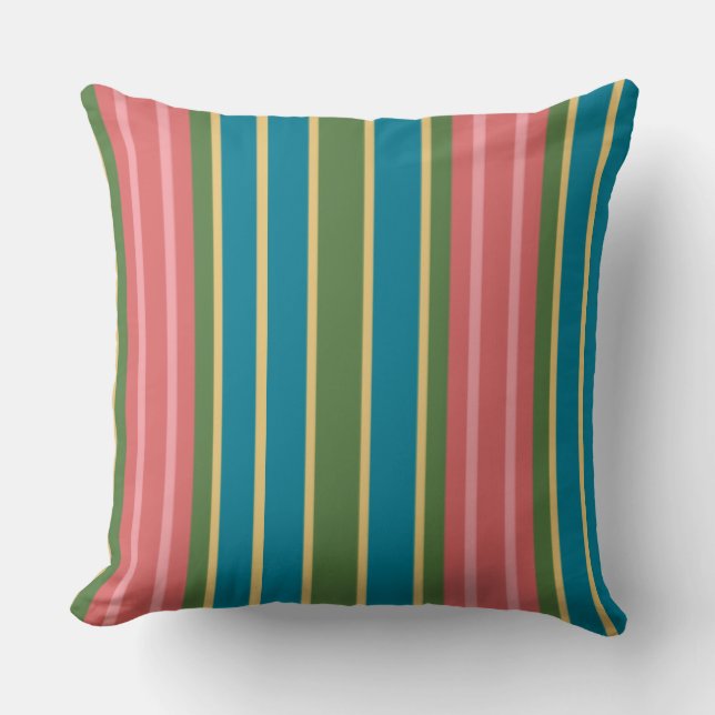 Deep Pink, Blue, Green Striped Pillow or Cushion (Front)