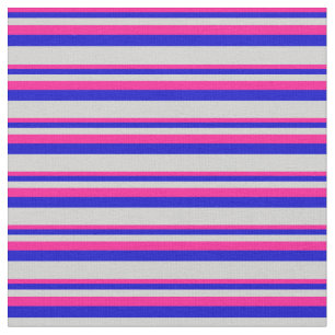 Deep Pink, Blue & Light Grey Colored Lines Fabric
