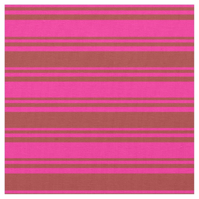 Deep Pink & Brown Colored Stripes Fabric (Close Up)